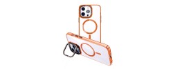 Premium Magsafe Transparent Case w/ Lens Stand01 - Orange