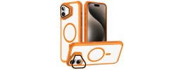 Premium Magsafe Transparent Case w/ Lens Stand01 - Orange