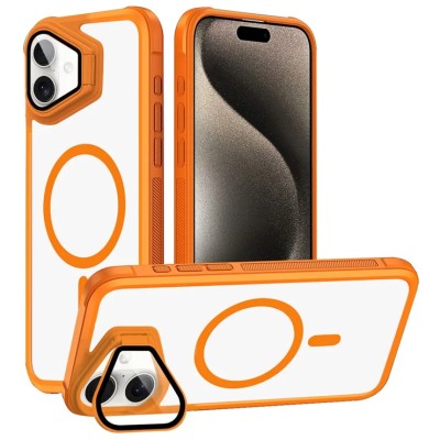 Premium Magsafe Transparent Case w/ Lens Stand01 - Orange