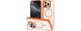 Premium Magsafe Transparent Case w/ Lens Stand01 - Orange