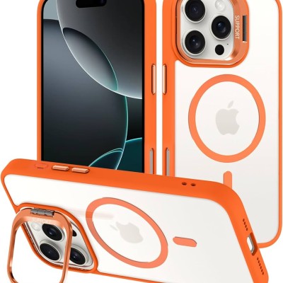 Premium Magsafe Transparent Case w/ Lens Stand01 - Orange