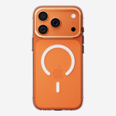 Premium Magsafe Transparent Case w/ Lens Stand01 - Orange