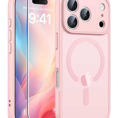 Premium Transparent Magsafe w Bottom Stand01 - Pink