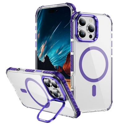 Premium Magsafe Transparent Case w/ Lens Stand01 - Purple