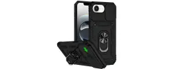 For iPhone 16E (E edition) / SE4 (2025) Well Protective Magentic Ring Stand Camera Protective Cover Case - Black