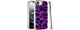 For iPhone 16E (E edition) / SE4 (2025) Glitter Double Layer Design IMD TPU Case - Purple Leopard