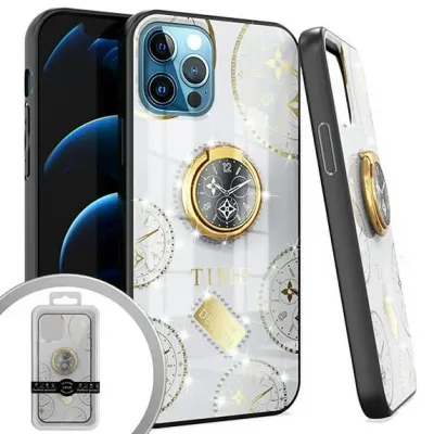 PKG iPhone 12/ 12 PRO 6.1 Bling Ring Case TIME White