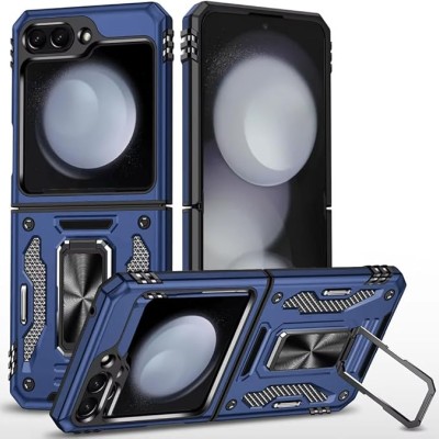 For Samsung Z Flip 6 Utter Tough Metal Ring Movable Camera Window Hybrid Case Cover - Navy blue