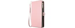 For iPhone 16E / SE4 Purse Style Wallet Card ID Money Holder with Zip containing Long & Short Lanyard - Rose Gold QBWLTPRS-SE4-RGold