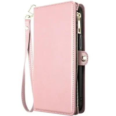 For iPhone 16E / SE4 Purse Style Wallet Card ID Money Holder with Zip containing Long & Short Lanyard - Rose Gold QBWLTPRS-SE4-RGold