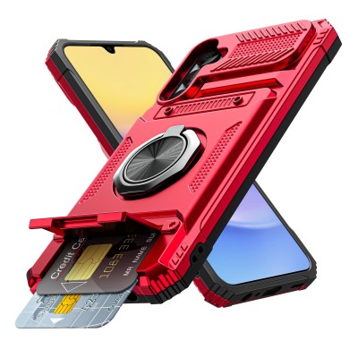 Samsung A15 5G Kick Stand Holster Case w/ Card Slot Red