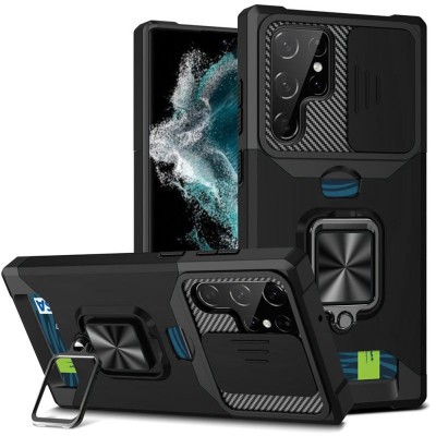 For Samsung S23 Ultra Complete Magnetic Metal Ring Stand Camera Protection Hybrid - Black