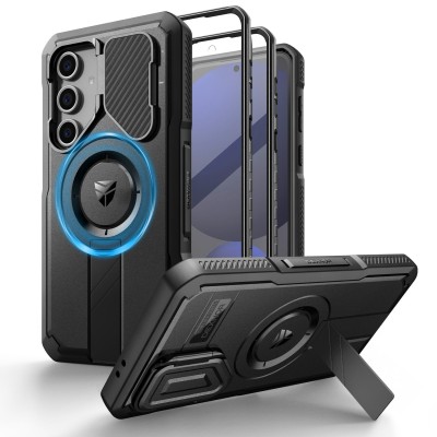 Samsung S24 FE Magnetic Ring Stand Case w/Camera cover Black