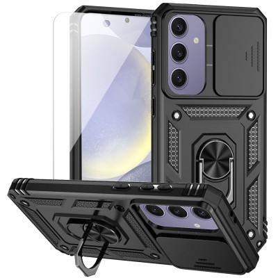 Samsung S24 FE Magnetic Ring Stand Case w/Camera cover Silve