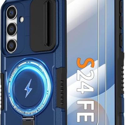 Samsung S24 FE Magnetic Ring Stand Case w/Camera cover Blue(