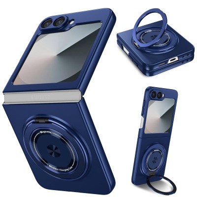 Samsung Z Flip6 Premium Matte Magnet Ring Stand Case Blue(Pr
