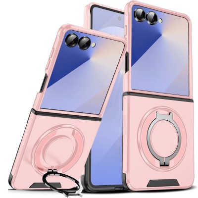 Samsung Z Flip7 Magnetic case w/Large Rotate Ring Stand Pink