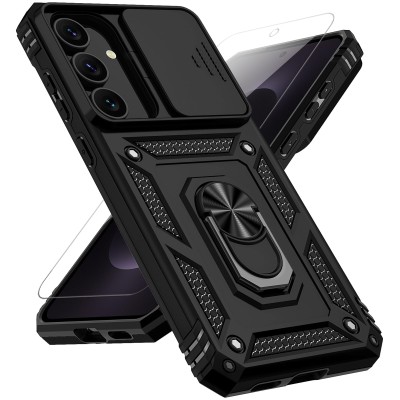 For Samsung s25 FE Car Mount with 2-Ring Stand Hybrid Case - Black