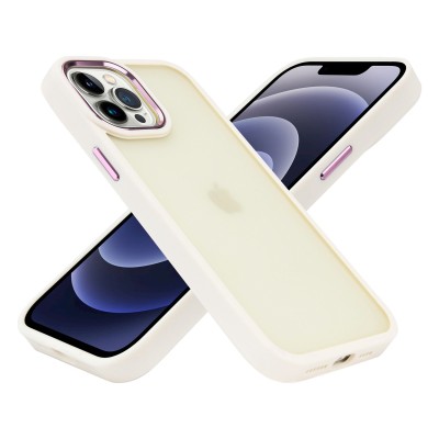 For Apple iPhone XR Polished Oil Thick Acrylic Metal Button Hybrid Case Cover - Beige