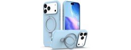 for iP17 PM Premium Magsafe Silicon w Lens Stand01 - Light Blue