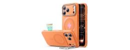 for iP17 PM Premium Magsafe Silicon w Lens Stand01 - Orange