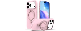 for iP17 PM Premium Magsafe Silicon w Lens Stand01 - Pink
