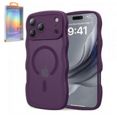 for iP17 PM Premium Magsafe Silicon w Lens Stand01 - Purple