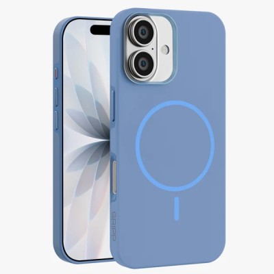 for iP17 Premium Magsafe Silicon w Lens Stand01 - Light Blue