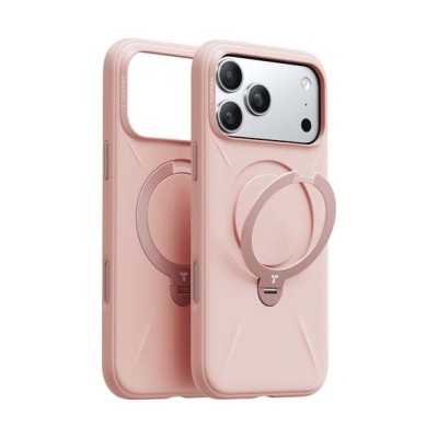 for iP17 Premium Magsafe Silicon w Lens Stand01 - Pink