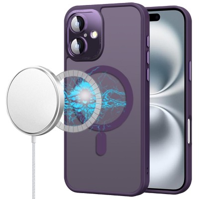 for iP17 Premium Magsafe Silicon w Lens Stand01 - Purple