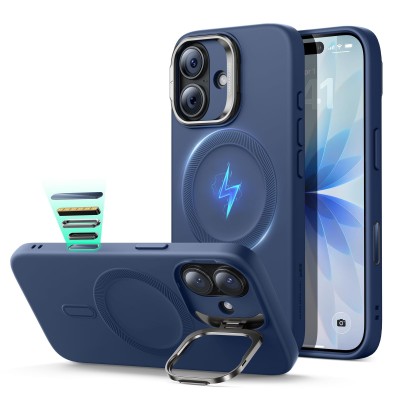 for iP17 Pro Premium Magsafe Silicon w Lens Stand01 - Blue