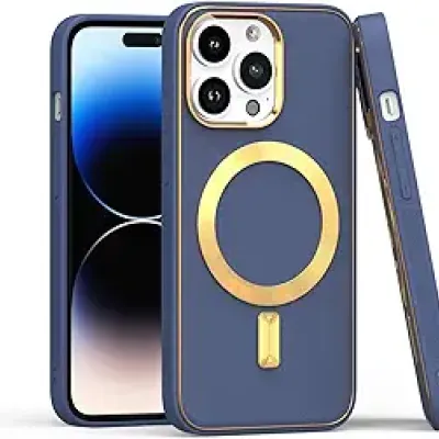 iP15 Pro Max Ultimate Quality PU Leather Hybrid Case Cover - Navy Blue