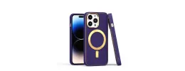 iP15 Pro Max Ultimate Quality PU Leather Hybrid Case Cover - Dark Purple