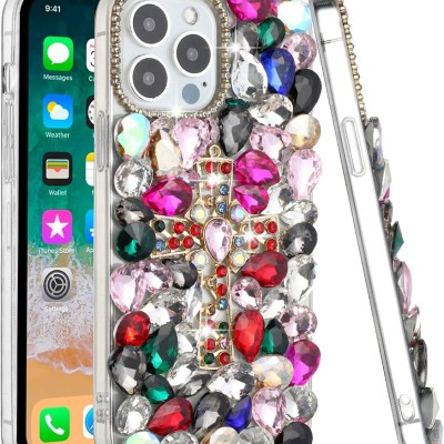 iP15 Pro Max Cross Full Diamond Bling Case Cover - Multi