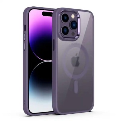 iP15 Pro Max Dazzle Magnetic Ring Stand Alloy Chrome Transparent Hybrid Case Cover - Dark Purple