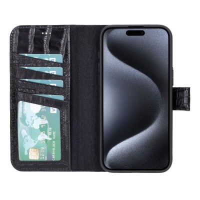 iP15 Pro Max ELEGANT Wallet Case ID Money Holder Case Cover - Black