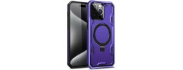 iP15 Pro Max Magnetic Ring Stand Simplistic Tough Hybrid Case Cover - Dark Purple