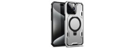 iP15 Pro Max Magnetic Ring Stand Simplistic Tough Hybrid Case Cover - Silver