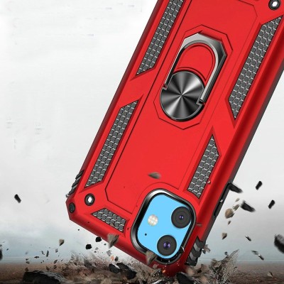iP15 Pro Max Magnetic Ring Stand Simplistic Tough Hybrid Case Cover - Red