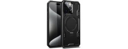 iP15 Pro Max Magnetic Ring Stand Simplistic Tough Hybrid Case Cover - Black