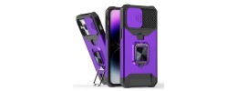 iP15 Pro Max Multi-Functional Card Magnetic Ring Stand Hybrid Camera Case Cover - Dark Purple