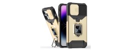 iP15 Pro Max Multi-Functional Card Magnetic Ring Stand Hybrid Camera Case Cover - Gold