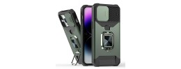 iP15 Pro Max Multi-Functional Card Magnetic Ring Stand Hybrid Camera Case Cover - Midnight Green