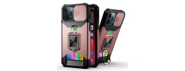 iP15 Pro Max Multi-Functional Card Magnetic Ring Stand Hybrid Camera Case Cover - Rose Gold
