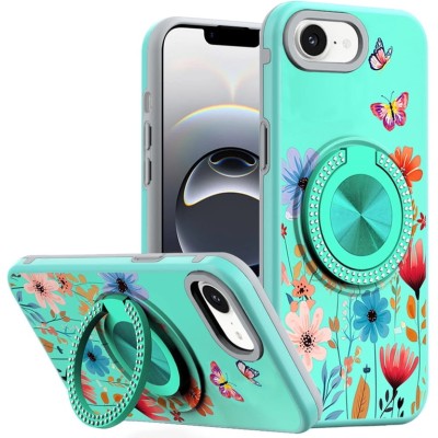 iP15 Pro Max OPTIMUM Magnetic Ring Stand Hybrid Case Cover - Teal