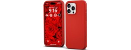iP15 Pro Max Premium LIQUID Silicone with Metal Buttons and Camera Edges Case Cover - Red