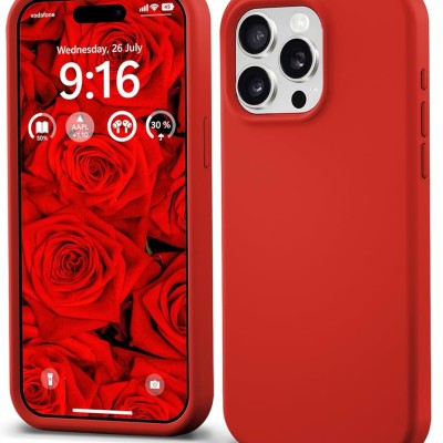 iP15 Pro Max Premium LIQUID Silicone with Metal Buttons and Camera Edges Case Cover - Red