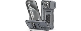 iP15 Pro Max Ring Magnetic Kickstand Hybrid Case Cover - Silver