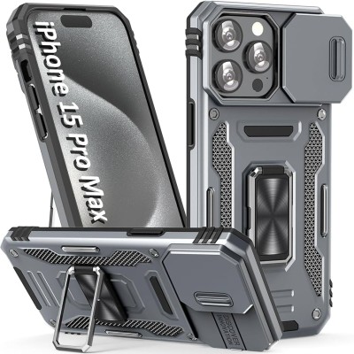 iP15 Pro Max Ring Magnetic Kickstand Hybrid Case Cover - Silver