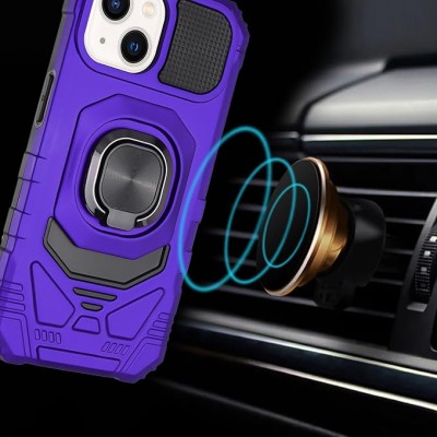 iP15 Pro Max Robotic Hybrid with Magnetic Ring Stand Case Cover - Dark Purple